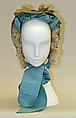 Bonnet, silk, horsehair, straw, wire, American