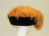 Toque, silk, feathers, American
