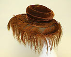 Picture hat, silk, feathers, metal, American