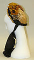 Bonnet, straw, silk, feathers, metal, American