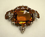 Brooch, gold, topaz, pearl, American or European