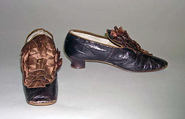 Shoes, silk, leather, wood, American