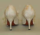 Evening pumps, Beth Levine (American, Patchogue, New York 1914–2006 New York), silk, feathers, leather, American