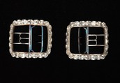 Shoe buckles, metal, glass, probably British
