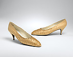 Evening shoes, Roger Vivier (French, 1913–1998), silk, glass, leather, French