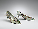 Evening shoes, House of Dior (French, founded 1946), silk, nylon,  leather, metallic thread, glass, plastic, French