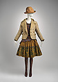 Ensemble, Vivienne Westwood (British, 1941–2022), (a) wool, (b) leather, horn, mother-of-pearl, wood, (c) wool, (d) cotton, wool, (e, f) wool, (g, h) leather, metal, British