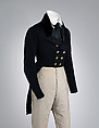 Tailcoat, wool, silk, cotton, metal, probably British