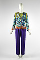 "Irises", Yves Saint Laurent (French, founded 1961), (a) silk, glass, plastic, metal, pearl, (b) silk, (c) silk, French