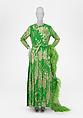 Evening ensemble, (a–c) House of Dior (French, founded 1946), a,b) silk, metallic thread
c) feathers
d,e) leather, French