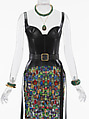 Ensemble, Alexander McQueen (British, founded 1992), (a) leather, (b) leather, (c) nylon, viscose, polyester, plastic, glass, metal, silk, (c) brass, glass, pearl, (d, e) brass, glass, (f) brass, glass, (g) brass, glass, (h) brass, glass, (i) brass, glass, (j) brass, glass, (k, l) nylon, elastane, British