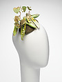 "Pea" headpiece, Deirdre Hawken British, straw, leather, cotton, plastic, silk, British