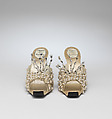 Evening slippers, House of Dior (French, founded 1946), silk, leather, metallic thread, plastic, glass, French