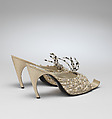 Evening slippers, House of Dior (French, founded 1946), silk, leather, metallic thread, plastic, glass, French