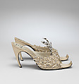 Evening slippers, House of Dior (French, founded 1946), silk, leather, metallic thread, plastic, glass, French