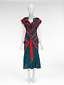 "Red Line X"
, Fukuko Ando Japanese, Blue Arimatsu-shibori cotton, red silk, red cotton embroidery thread, Japanese