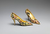 Pumps, House of Dior (French, founded 1946), silk, leather, metallic thread, plastic, French