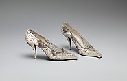 Evening shoes, House of Dior (French, founded 1946), silk, leather, nylon, metallic thread, glass, French