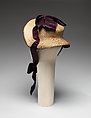 Promenade bonnet, straw, silk, American