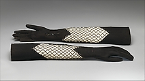 Gloves, Elsa Schiaparelli (Italian, 1890–1973), leather, rhinestones, silk, French