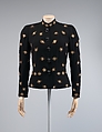 Evening jacket, Elsa Schiaparelli (Italian, 1890–1973), rayon, metallic thread, plastic (cellulose nitrate, phenolic resin), French