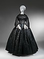 Mourning ensemble, silk/wool, silk, American