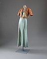 Evening ensemble, Maisons Agnès-Drecoll (French, 1931–1963), a) wool
b) silk
c) coral, silver, rhinestones, French