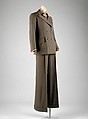Pantsuit, Yves Saint Laurent (French, founded 1961), (a) wool, wood; (b) wool, French
