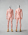 Ensemble, Walter Van Beirendonck Belgian, (a) nylon, elastane, metal, (b) nylon, elastane, (c, d) leather, wood, (e) plastic (polyethylene foam), synthetic fiber, metal, Belgian