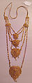 Necklace, metal, silk, cotton, American or European