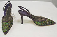 Shoes, Manolo Blahnik (British, born Spain, 1942), (a, b) silk, feathers, British