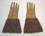 Gloves, leather, silk, linen, metallic thread, European