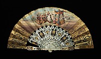 Fan, mother-of-pearl, paper, gouache, metal, probably French