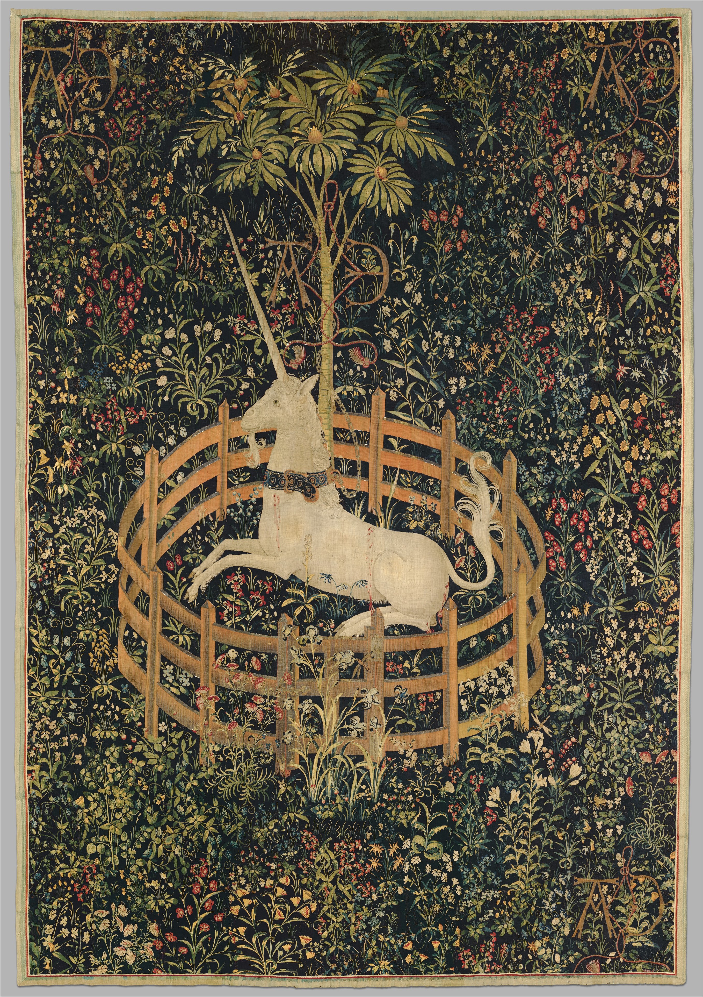 The Unicorn Rests in a Garden (from the Unicorn Tapestries), Wool warp with wool, silk, silver, and gilt wefts, French (cartoon)/South Netherlandish (woven)
