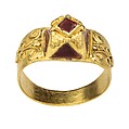 Gold Ring with Pyramidal Bezel Inlaid with Garnet, Gold and garnet, Merovingian
