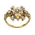 Skull Memento Mori Locket Ring, Gold, enamel, diamonds, and ruby, British
