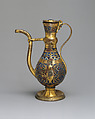 Altar Cruet, Copper: formed, engraved, and gilt; champlevé enamel: medium and light blue, turquoise, green, red, and white; glass cabochon, French