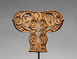 Letter P with the Legend of Saint Philip, Boxwood; later (18th century) embroidered silk pouch, Netherlandish