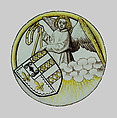 Roundel with Angel Supporting a Heraldic Shield, Colorless glass, silver stain, vitreous paint, South Netherlandish