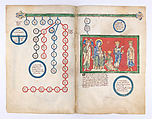 Leaves from a Beatus Manuscript: Bifolium with part of the Genealogy of Christ and the Adoration of the Magi, Tempera, gold, and ink on parchment, Spanish