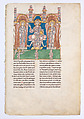 Leaf from a Beatus Manuscript: Christ in Majesty with Angels and  the Angel of God Directs Saint John to Write the Book of Revelation, Tempera, gold, and ink on parchment, Spanish