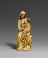 Enthroned Virgin and Child, Elephant ivory with traces of paint and gilding, French