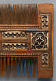 Comb, Boxwood inlaid with bone, and decorated with red and green silk, French (?)