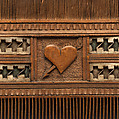 Comb, Boxwood inlaid with bone, and decorated with red and green silk, French (?)