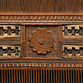 Comb, Boxwood inlaid with bone, and decorated with red and green silk, French (?)