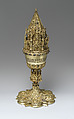 Covered Chalice, Silver, gilded with rubies, sapphires, diamonds, and crystals, Spanish