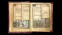 Folios 1v-2r, January / February Book of Hours, Simon Bening (Netherlandish, Ghent (?) 1483/84–1561 Bruges), Tempera, gold, and ink on parchment; modern red leather binding, Netherlandish