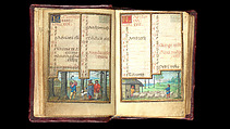 Folios 2v-3r, March / April Book of Hours, Simon Bening (Netherlandish, Ghent (?) 1483/84–1561 Bruges), Tempera, gold, and ink on parchment; modern red leather binding, Netherlandish