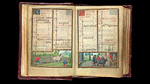 Folios 5v-6r, September / October Book of Hours, Simon Bening (Netherlandish, Ghent (?) 1483/84–1561 Bruges), Tempera, gold, and ink on parchment; modern red leather binding, Netherlandish