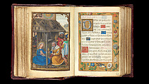 Folios 67v-68r, The Adoration of the Magi (Sext) / full-page border Book of Hours, Simon Bening (Netherlandish, Ghent (?) 1483/84–1561 Bruges), Tempera, gold, and ink on parchment; modern red leather binding, Netherlandish